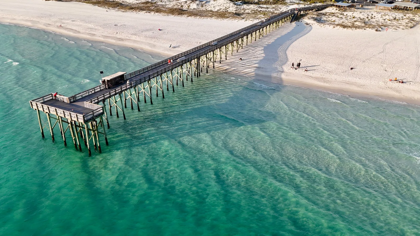 Angled aerial of PCB pier and shoreline